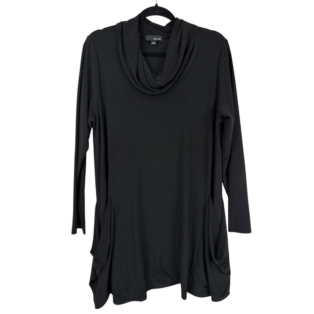 Sun Kim Comfy USA Black Cowl Neck Flowy Top Size XL